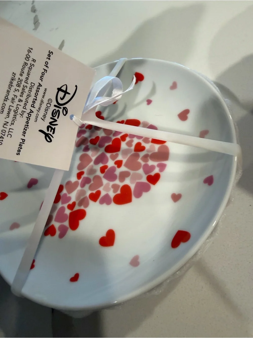Heart Pattern Dessert Plates - White with Red and Pink Hearts